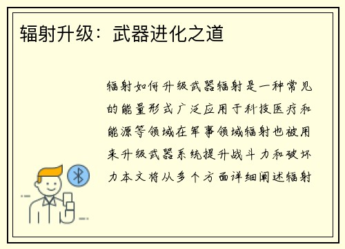 辐射升级：武器进化之道